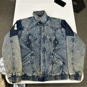 Eagles Ridge Denim Bomber Jacket Mens L Blue Acid Wash Mickey Mouse Vintage 80s